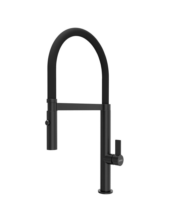 Misturador Monocomando para Pia de Cozinha em Aco Inox AISI 304 com Mangueira Flexivel em Silicone Preto Bica Giratoria 360 Graus Acabamento Black Matte Preto Fosco Tramontina 94520037