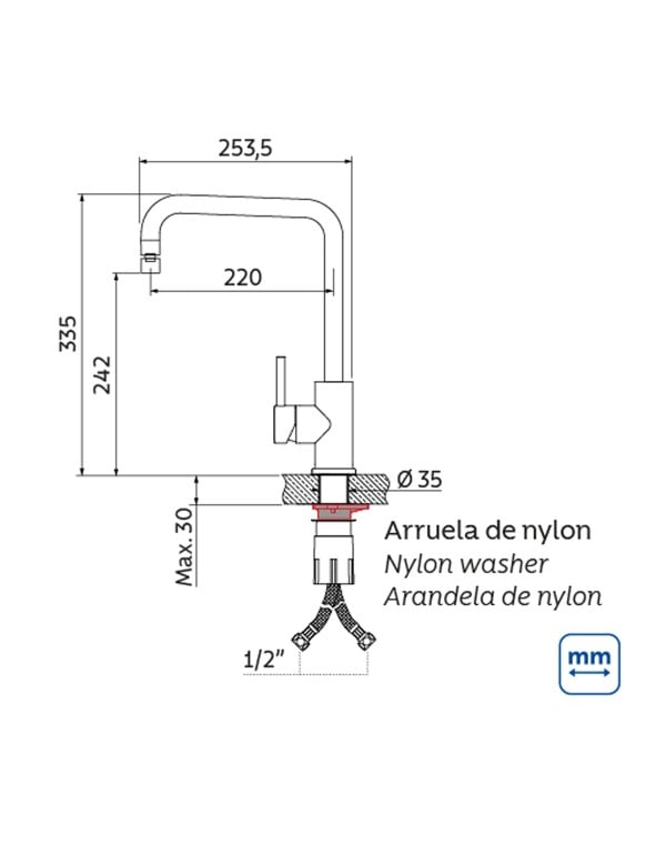 Misturador Monocomando de Mesa para Cozinha em Aco Inox AISI 304 com Revestimento PVD Acabamento Light Gold Dourado Escovado e Bica Articulada 360 Graus Linha Angolare Tramontina 94520313