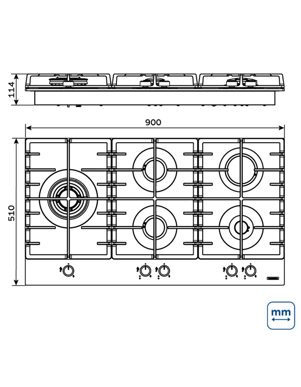 Cooktop à Gás Tramontina Penta Plus 5GG Tri He Safestop 90 cm Semiprofissional com Acendimento Superautomático 5 Queimadores 94709104