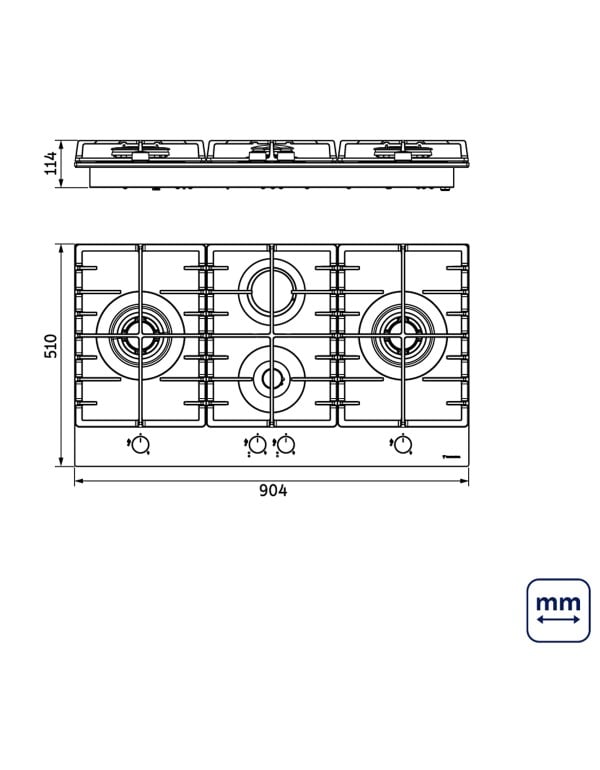 Cooktop a Gas Semiprofissional 90cm em Vidro Temperado Preto 4 Queimadores sendo 2 Tripla Chama Trempes Ferro Fundido Safestop Linha Quadra Tramontina 94709404