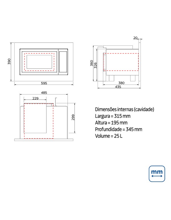 Micro-ondas de Embutir Tramontina Inox Easy 60 25 L com Acabamento Acetinado e 8 Funções 94880010