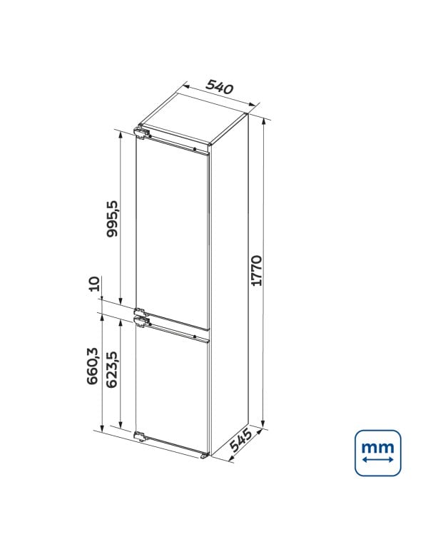 Refrigerador de Revestir e Embutir para Marcenaria Integrada Bottom Freezer 60 Capacidade 250 Litros Iluminacao LED Tramontina 94897003