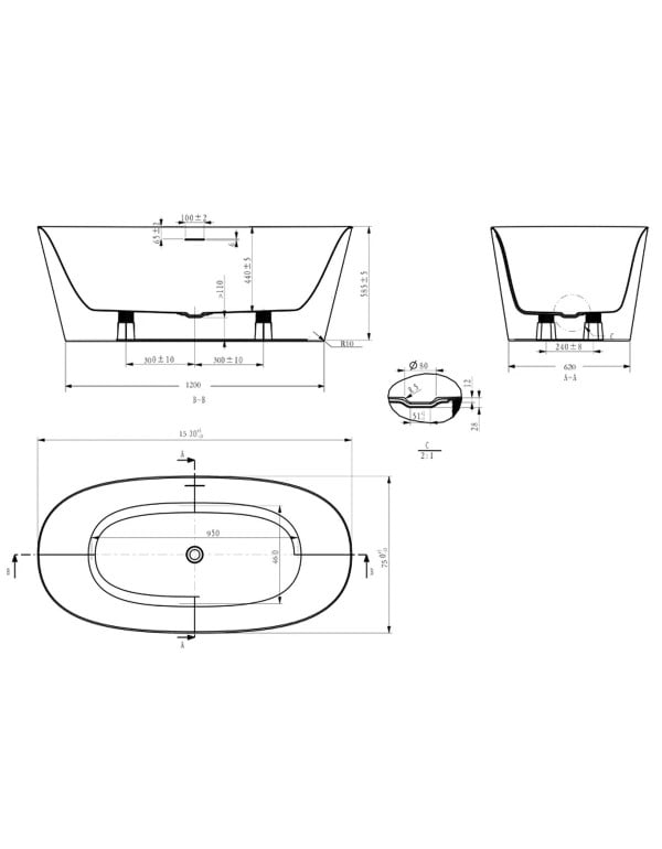 Banheira de Imersão Estilo Freestanding Solta no Ambiente Modelo NILA 150cm Acabamento Branco Matte Fosca BAN.NILA.150.BM