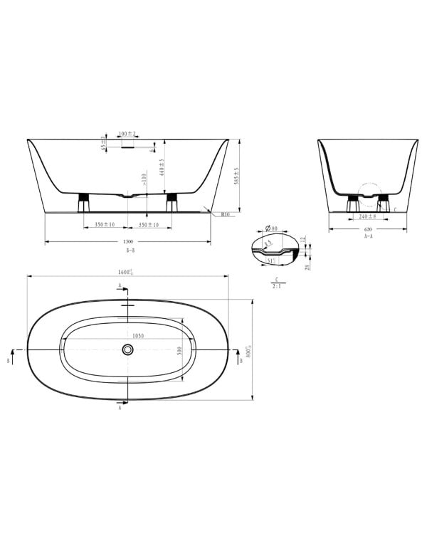 Banheira de Imersão Estilo Freestanding Solta no Ambiente Modelo NILA 160cm Acabamento Branco Matte Fosca BAN.NILA.160.BM
