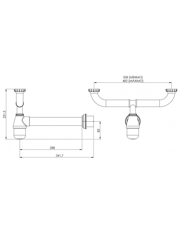 Sifão Cozinha Duplo Regulavel 1.1/2X2 Tubo Saída 30cm Cromado Esteves VSM029CWC