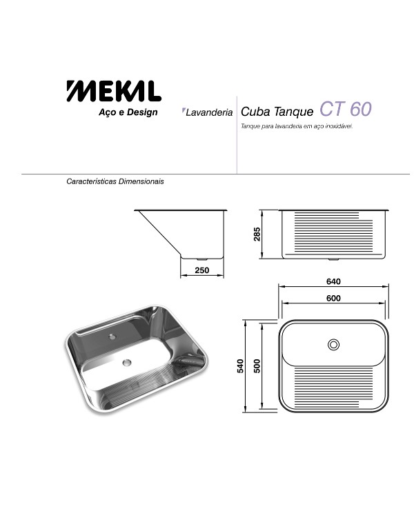 Tanque CT60 Inox Luxo Embutir Mekal 01019604Mekal