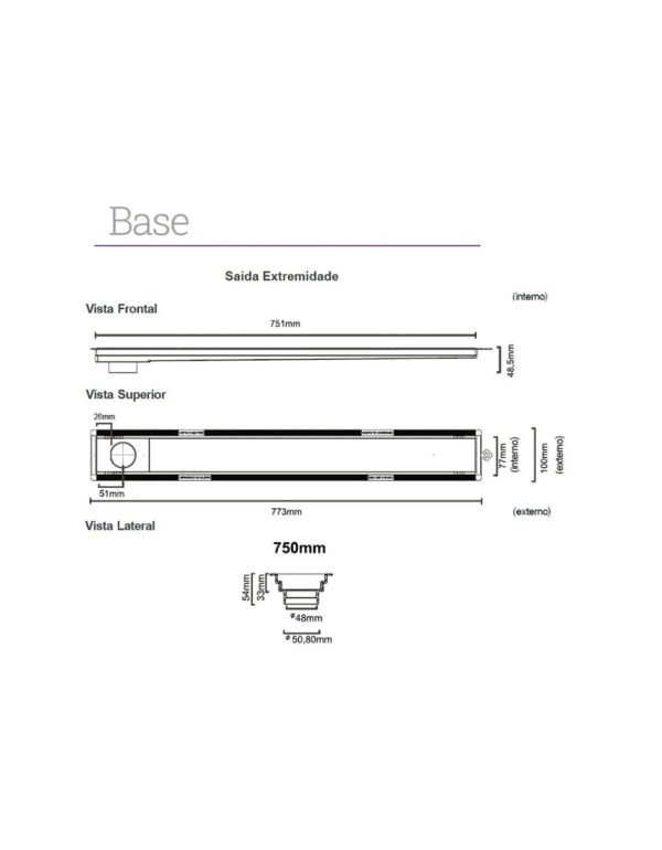 Ralo Linear de Escoamento para Banheiro Linha Versatile Tampa em Aço Inox 75cm Elleve 4258