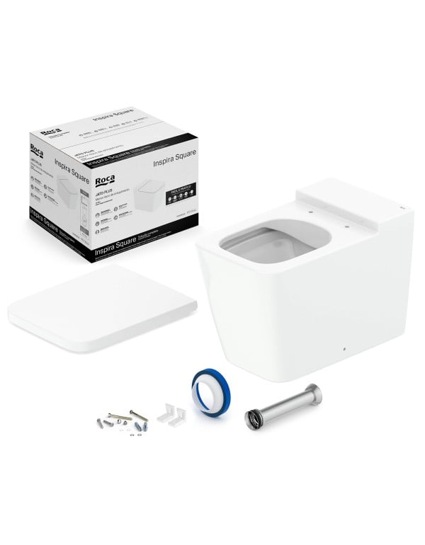 Kit Completo Bacia Sanitaria Convencional sem Caixa Acoplada Assento Termofixo Soft Close Tecnologia Rimless e Itens de Instalacao Linha Inspira Square Roca C378727001