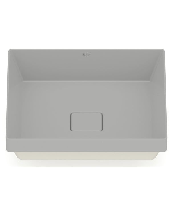 Cuba para Banheiro de Sobrepor Quadrada em Fineceramic Acabamento Stone Cinza Fosco Linha Terra T16 Roca A327B3C070