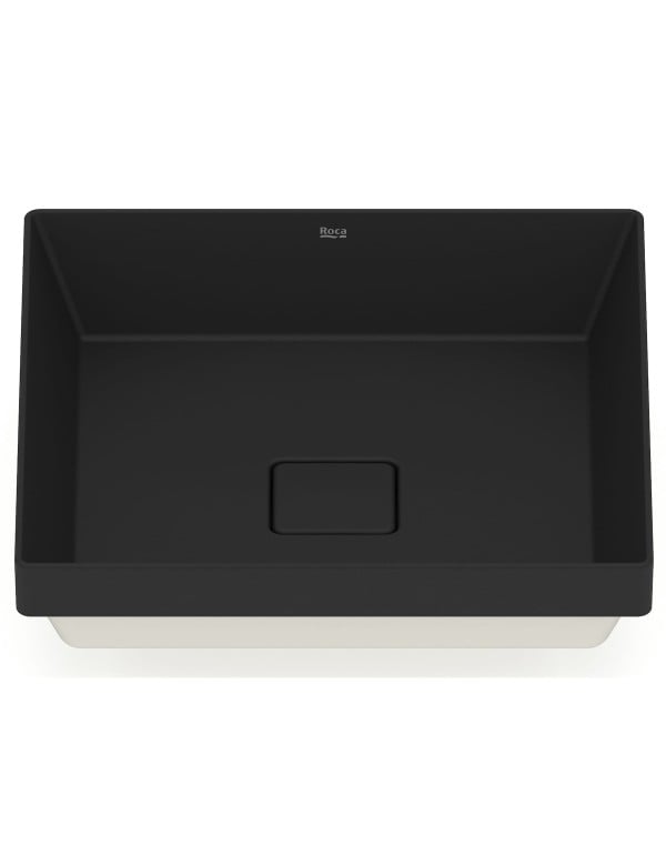 Cuba para Banheiro de Sobrepor Quadrada em Fineceramic Acabamento Matte Black Preto Fosco Linha Terra T16 Roca A327B3C080