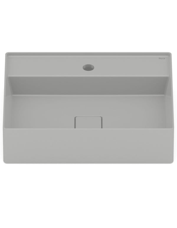 Cuba para Banheiro de Apoio Retangular com Mesa em Fineceramic Acabamento Stone Cinza Fosco Linha Terra T19 Roca A327B3F070