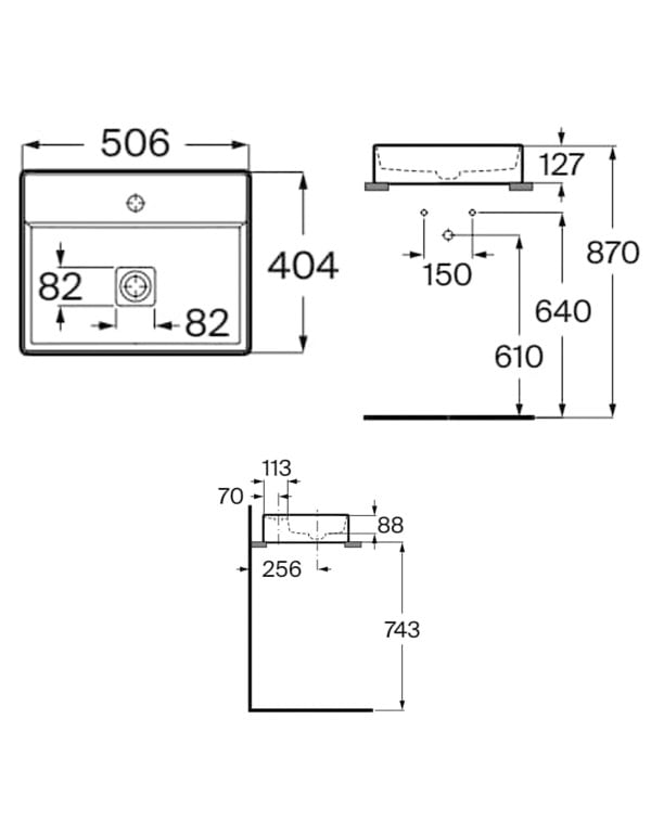 Cuba para Banheiro de Apoio Retangular com Mesa em Fineceramic Acabamento Stone Cinza Fosco Linha Terra T19 Roca A327B3F070