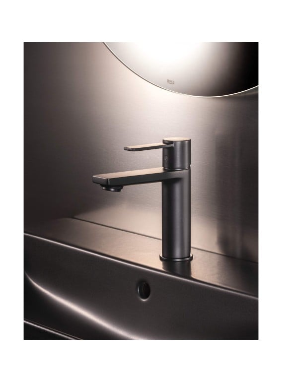 Misturador Monocomando para Lavatorio de Mesa Bica Baixa com Cartucho Ceramico Linha Roca Teras em Metal Preto Mate Matte Black A5A325FNBC
