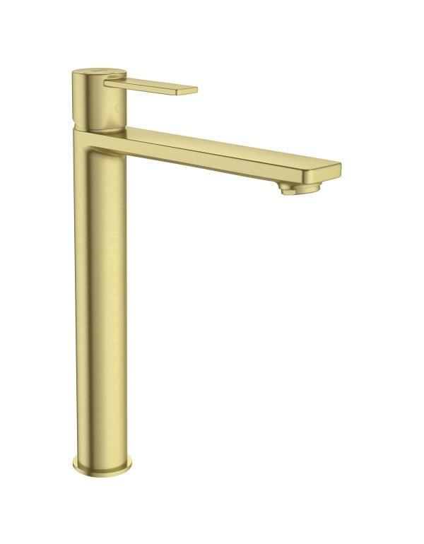 Misturador Monocomando para Lavatorio de Mesa Bica Alta para Cuba de Apoio com Cartucho Ceramico Linha Roca Teras em Metal Dourado Escovado Brushed Brass A5A345FVAC
