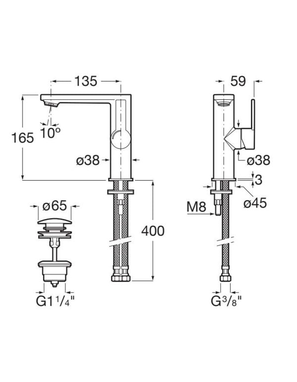 Misturador Monocomando para Lavatorio de Mesa com Volante de Acionamento Lateral e Cartucho Ceramico Linha Roca Teras Cromado A5A405FC0C