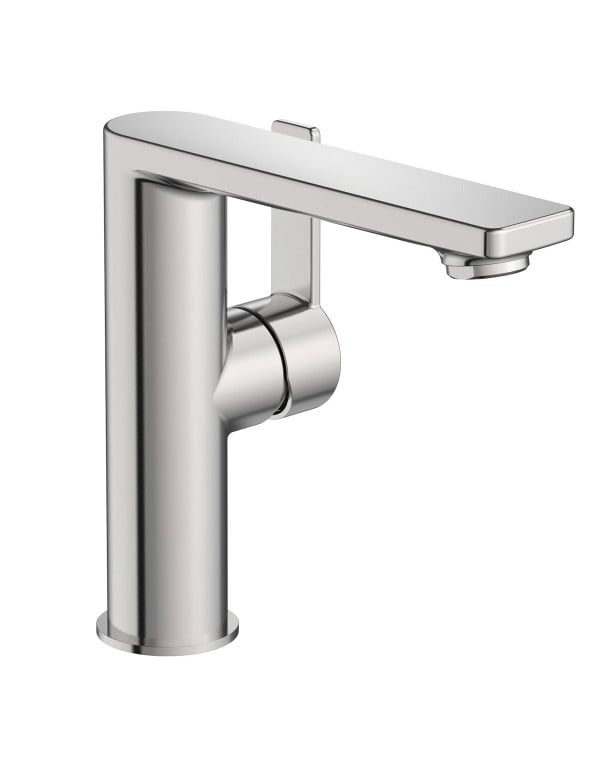 Misturador Monocomando para Lavatorio de Mesa com Volante de Acionamento Lateral e Cartucho Ceramico Linha Roca Teras em Metal Aco Escovado Stainless Steel Finish A5A405FSMC