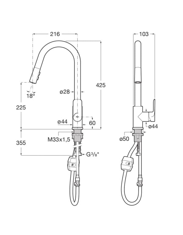 Misturador Monocomando de Mesa em U para Cozinha com Bica Alta Extraivel Acabamento Cromado Linha Cala Roca A5A816EC0C