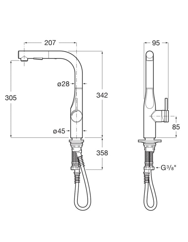 Misturador Monocomando de Mesa para Cozinha com Bica Alta e Ducha Extraivel Acabamento Cromado Linha Glera Roca A5A854DC0C