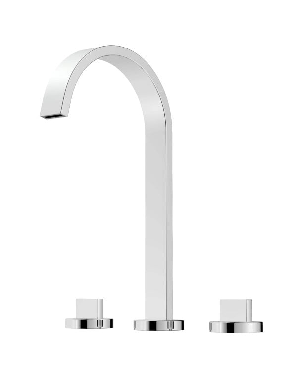 Misturador para Lavatorio de Mesa 3 Furos Bica Alta com Valvula de Escoamento para Agua Quente e Fria Linha Roca Flow Acabamento Cromado B5000F3CRB