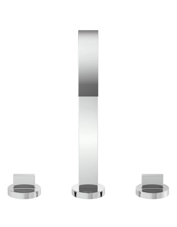 Misturador para Lavatorio de Mesa 3 Furos Bica Alta com Valvula de Escoamento para Agua Quente e Fria Linha Roca Flow Acabamento Cromado B5000F3CRB