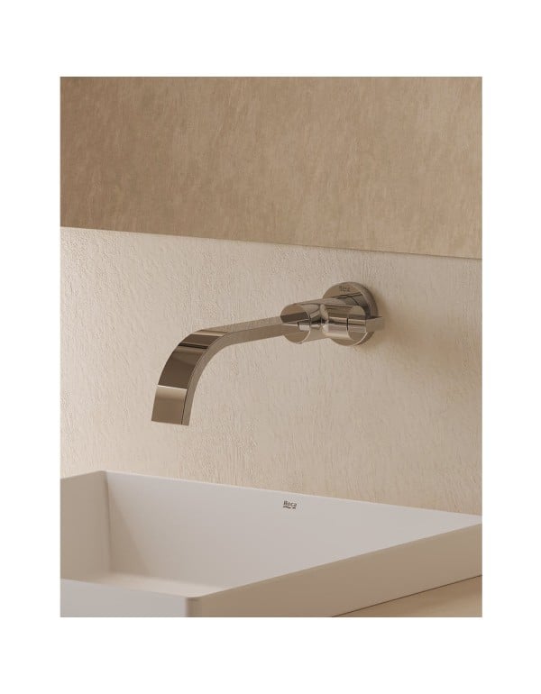 Torneira de Parede para Lavatorio de Banheiro com Bica Tubular Fluida e Alavanca Slim Acionamento Um Quarto de Volta Acabamento Cromado Brilhante Linha Flow Roca B5003F3CRB