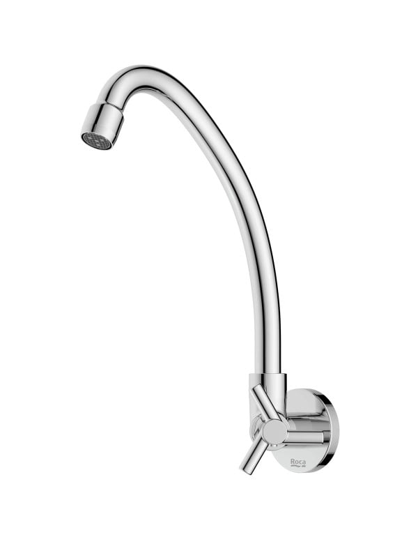 Torneira de Parede para Cozinha com Bica Alta Tubular Movel em Arco e Acionamento em Cruzeta Acabamento Cromado Brilhante Linha One Roca B5008CKCR3