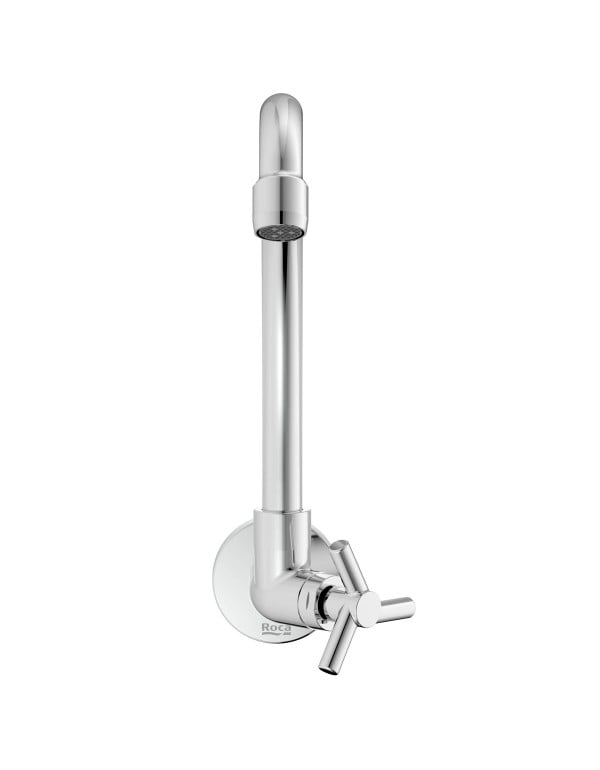 Torneira de Parede para Cozinha com Bica Alta Tubular Movel em Arco e Acionamento em Cruzeta Acabamento Cromado Brilhante Linha One Roca B5008CKCR3