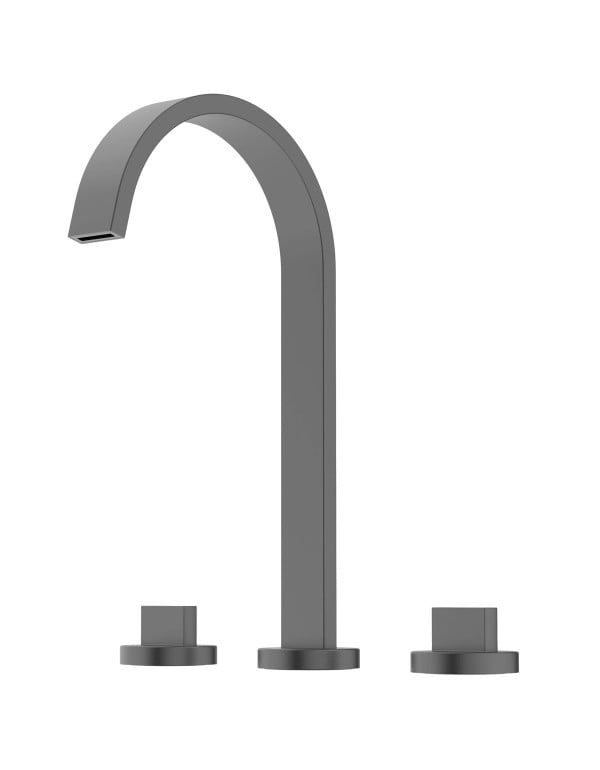 Misturador para Lavatorio de Mesa 3 Furos Bica Alta com Valvula de Escoamento para Agua Quente e Fria Linha Roca Flow Acabamento Matte Black Preto Fosco B5010F3R0B