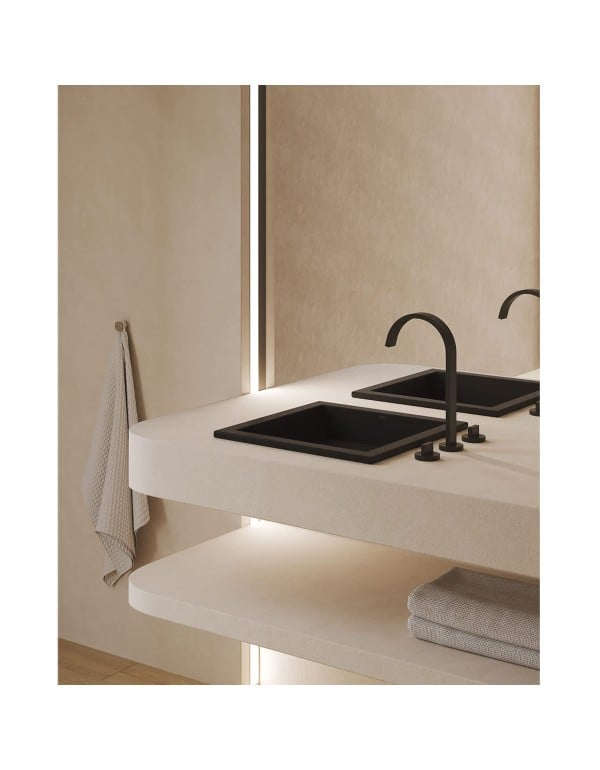 Misturador para Lavatorio de Mesa 3 Furos Bica Alta com Valvula de Escoamento para Agua Quente e Fria Linha Roca Flow Acabamento Matte Black Preto Fosco B5010F3R0B
