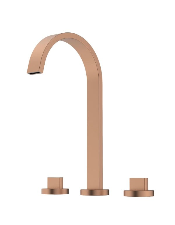 Misturador para Lavatorio de Mesa 3 Furos Bica Alta com Valvula de Escoamento para Agua Quente e Fria Linha Roca Flow Acabamento Rose Gold B5019F3R2B