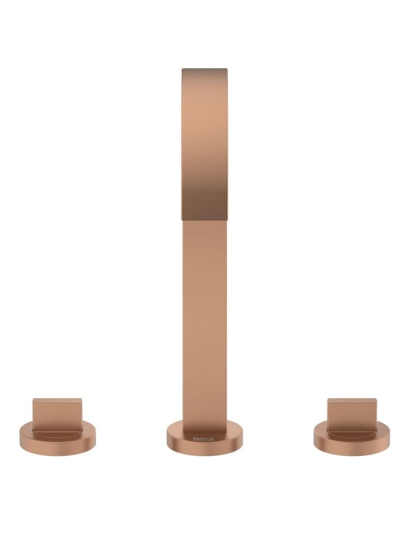 Misturador para Lavatorio de Mesa 3 Furos Bica Alta com Valvula de Escoamento para Agua Quente e Fria Linha Roca Flow Acabamento Rose Gold B5019F3R2B