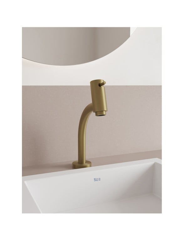 Torneira de Mesa para Lavatorio com Bica Baixa Acabamento Dourado Escovado Gold Matte Linha Basic Roca B5056C7R1B