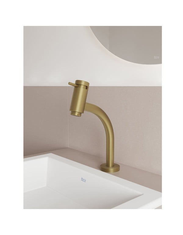 Torneira de Mesa para Lavatorio com Bica Baixa Acabamento Dourado Escovado Gold Matte Linha Basic Roca B5056C7R1B