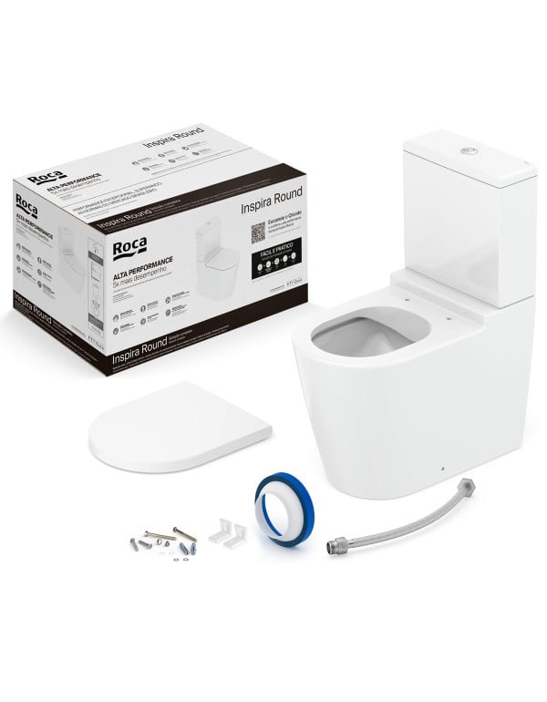Kit Completo Bacia Sanitaria com Caixa Acoplada Duplo Acionamento Assento Termofixo Soft Close Tecnologia Rimless e Itens de Instalacao Linha Inspira Round Roca C378723000