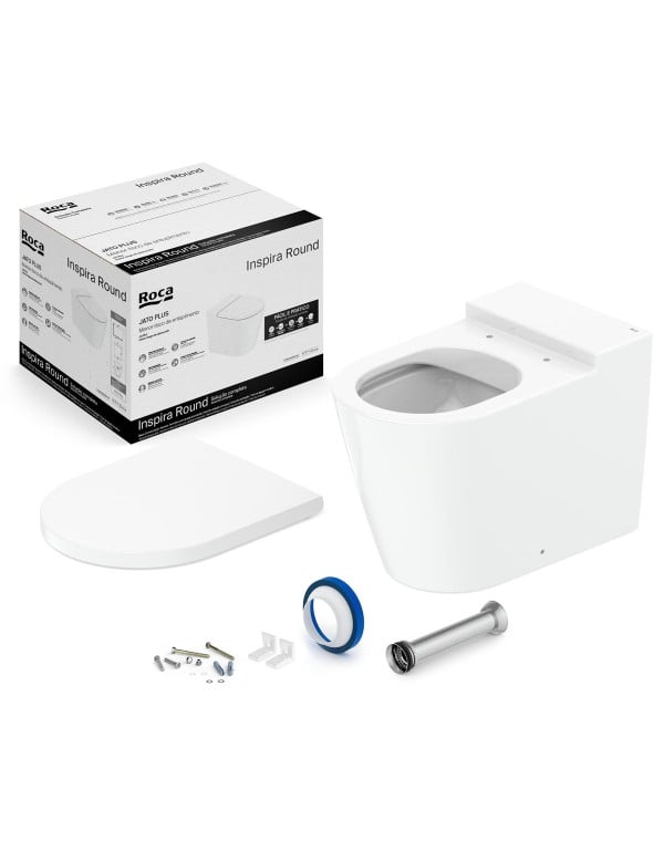 Kit Completo de Bacia Sanitaria Convencional Arredondada Linha Inspira Round Roca em Ceramica Branco Brilhante com Assento Termofixo Soft Close e Kit de Instalacao C378727000