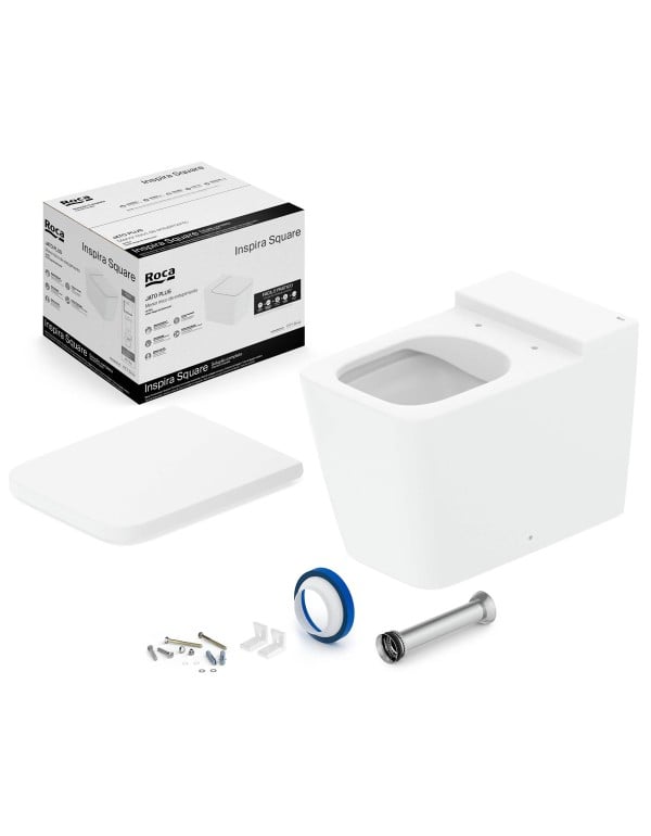 Kit Completo de Bacia Sanitaria Convencional Quadrada Linha Inspira Square Roca em Ceramica Blanco Mate Branco Fosco com Assento Termofixo Soft Close e Kit de Instalacao C378727009