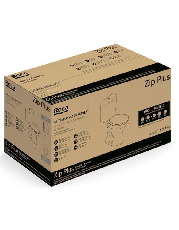 Kit de bacia com caixa, assento PP e complementos de instalação Roca Zip Plus Branco C399723000