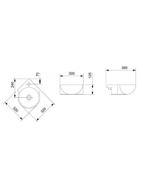 Lavatório Suspenso De Canto M 30X39X12 Furo Central Sem Ladrão Celite Branco 1040130011300