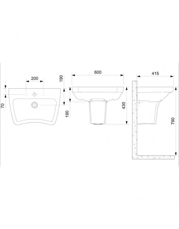 Lavatório Para Coluna 600X415 Com Mesa Celite Acesso Plus Branco 1310550011300