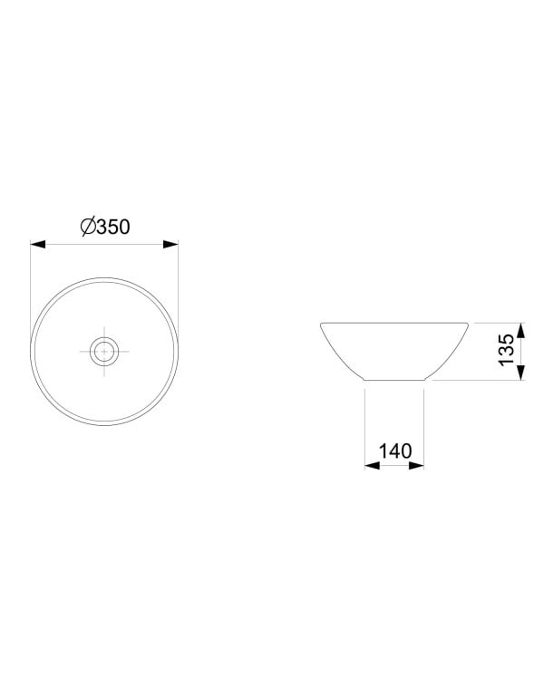 Cuba de Apoio Redonda para Banheiro Linha Celite Basic R1 35 cm de Diametro Sem Mesa para Torneira em Louca Branca Brilhante 1730970017300
