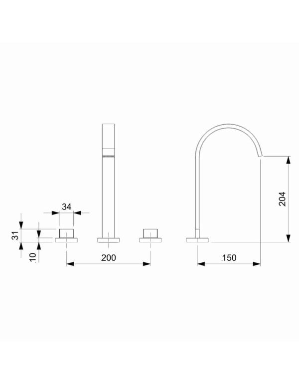 Misturador para Lavatorio de Mesa 3 Furos Bica Alta com Valvula de Escoamento para Agua Quente e Fria Linha Roca Flow Acabamento Cromado B5000F3CRB