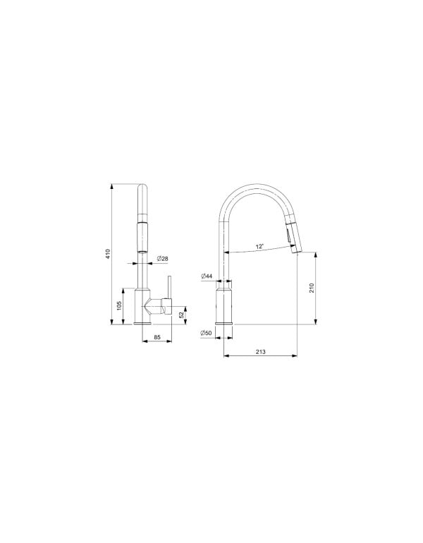 Misturador Monocomando para Cozinha de Mesa com Bica Alta Extraivel Formato U e Ducha 2 Funcoes Linha Celite Pratica em Metal Cromado B5000F5CR0