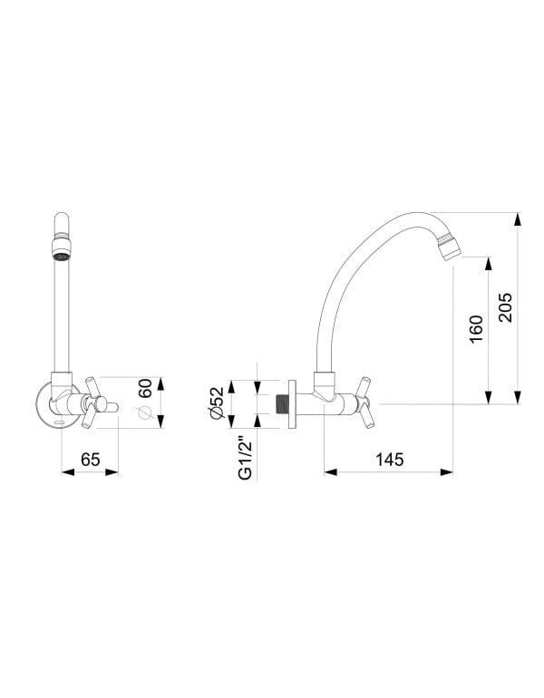 Torneira de Parede para Cozinha com Bica Alta Tubular Movel em Arco e Acionamento em Cruzeta Acabamento Cromado Brilhante Linha One Roca B5008CKCR3