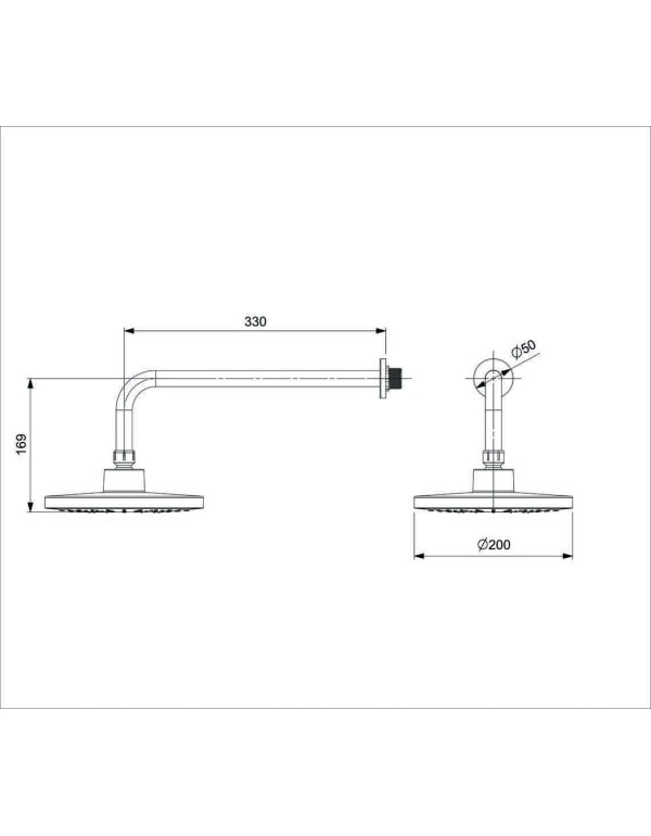 Chuveiro Ducha de Parede Redondo 200 mm 20 cm com Braco de Parede 2 Funcoes de Jato Seletor e Bicos Anti-calcario Linha Roca Flow Acabamento Cromado B5037F3CR0