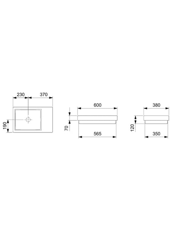 Cuba de Sobrepor Retangular para Banheiro 600x380 mm com Tampo Cerâmico Oculto para Válvula Linha Roca Skyline Horizon Louça Sanitária Branca A327275628