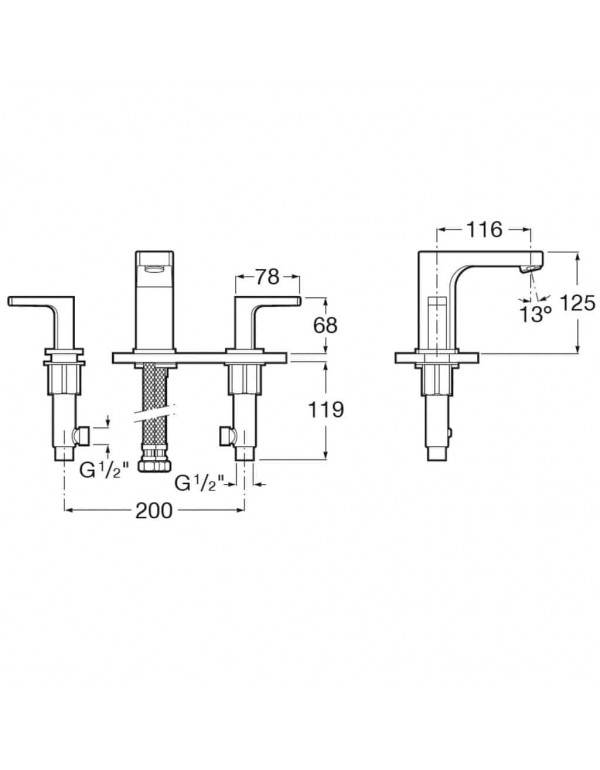 Misturador Para Lavatorio Mesa 3 Furos Bica Alta Com Valvula De Escoamento Roca Escuadra Cromado A5A4720C0C