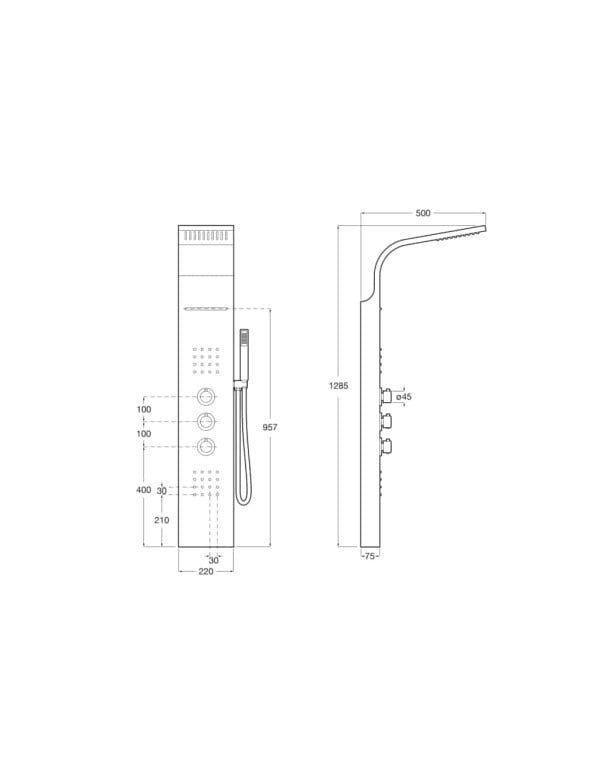 Coluna Painel Vertical de Hidromassagem com Chuveiro Superior Jatos Corporais e Misturador Termostatico Linha Roca Evolution Acabamento Cromado A5A9B8BC00