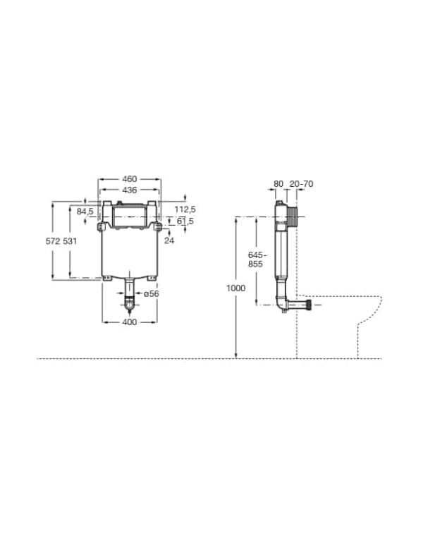 Caixa de Descarga Embutida Ultra Slim 80mm para Vaso Sanitário Convencional Linha Duplo One Roca B890070200