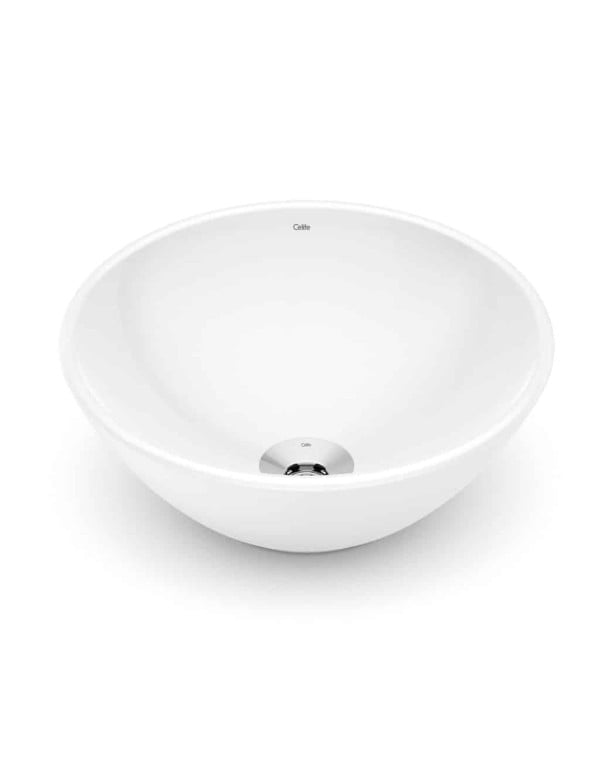 Cuba de Apoio Redonda para Banheiro Linha Celite Basic R1 35 cm de Diametro Sem Mesa para Torneira em Louca Branca Brilhante 1730970017300