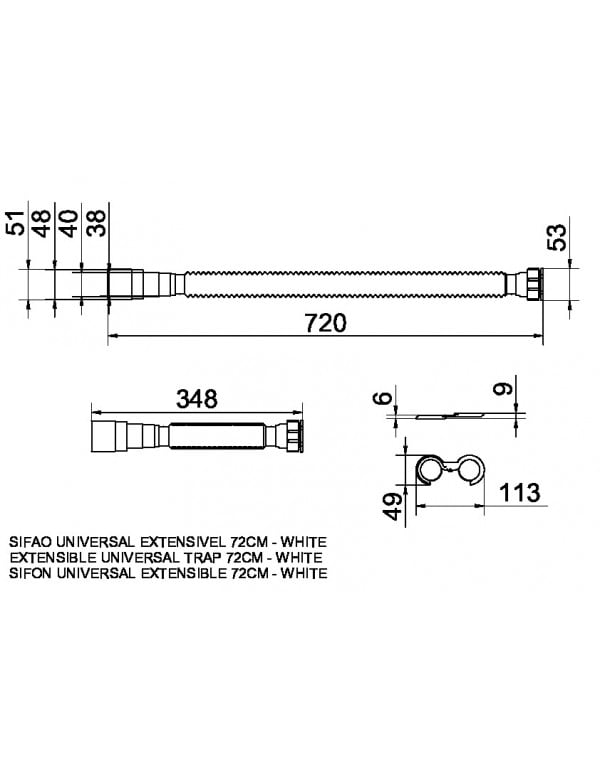 Sifão extensível universal 72 cm Docol 00796526